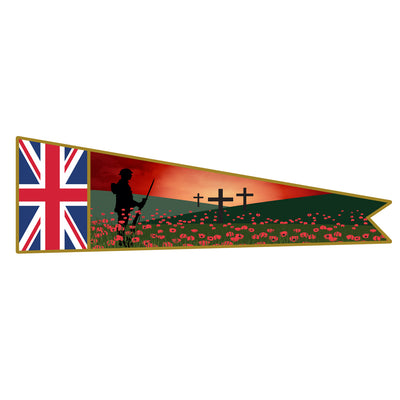 Lone Soldier with Union jack banner. Remembrance Banner Flag